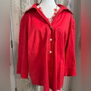Saks Fifth Avenue Sport Red Collared Blouse w/ White Stitch, 3/4 Sleeve, Sz 20W